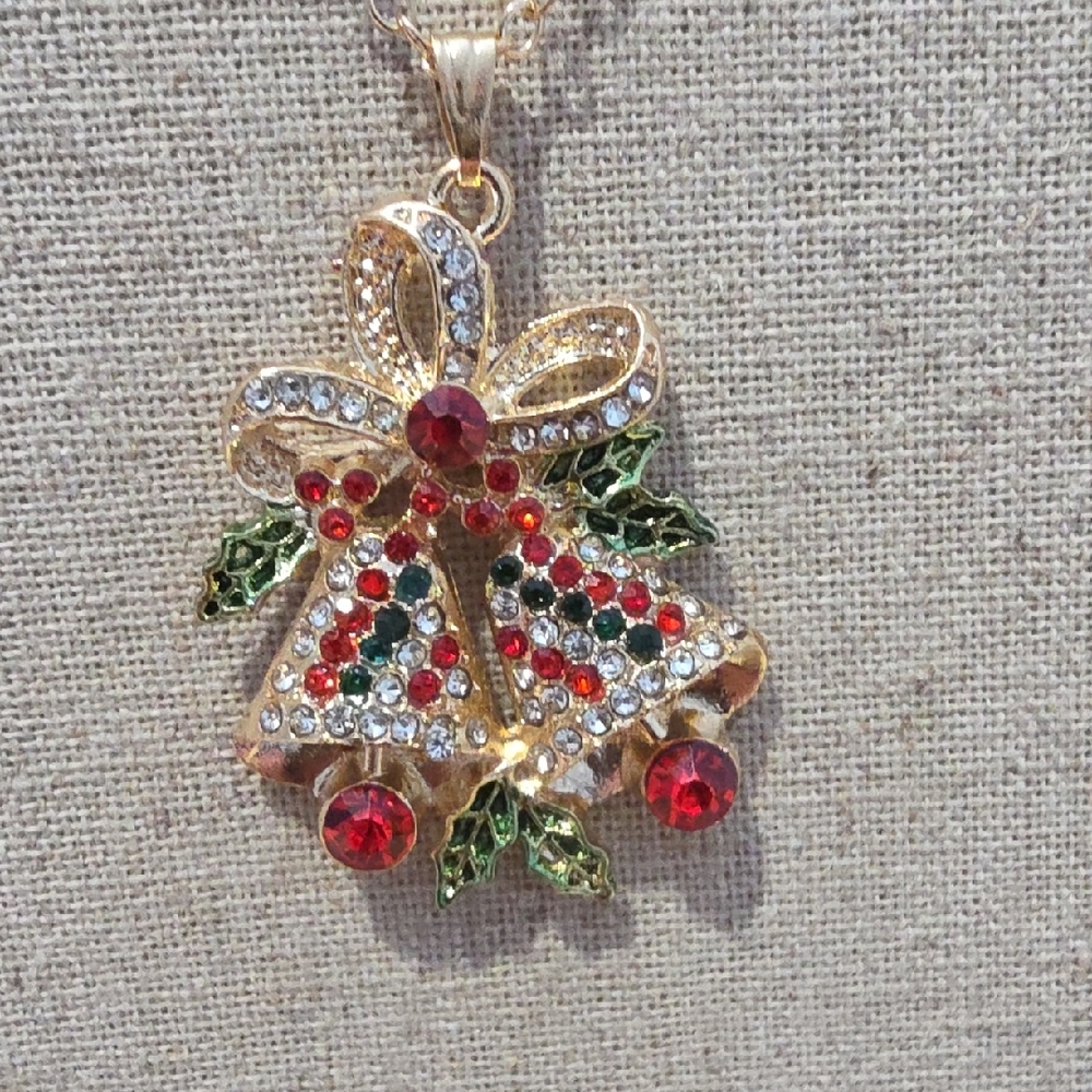 Gold and Red Bell Pendant Necklace